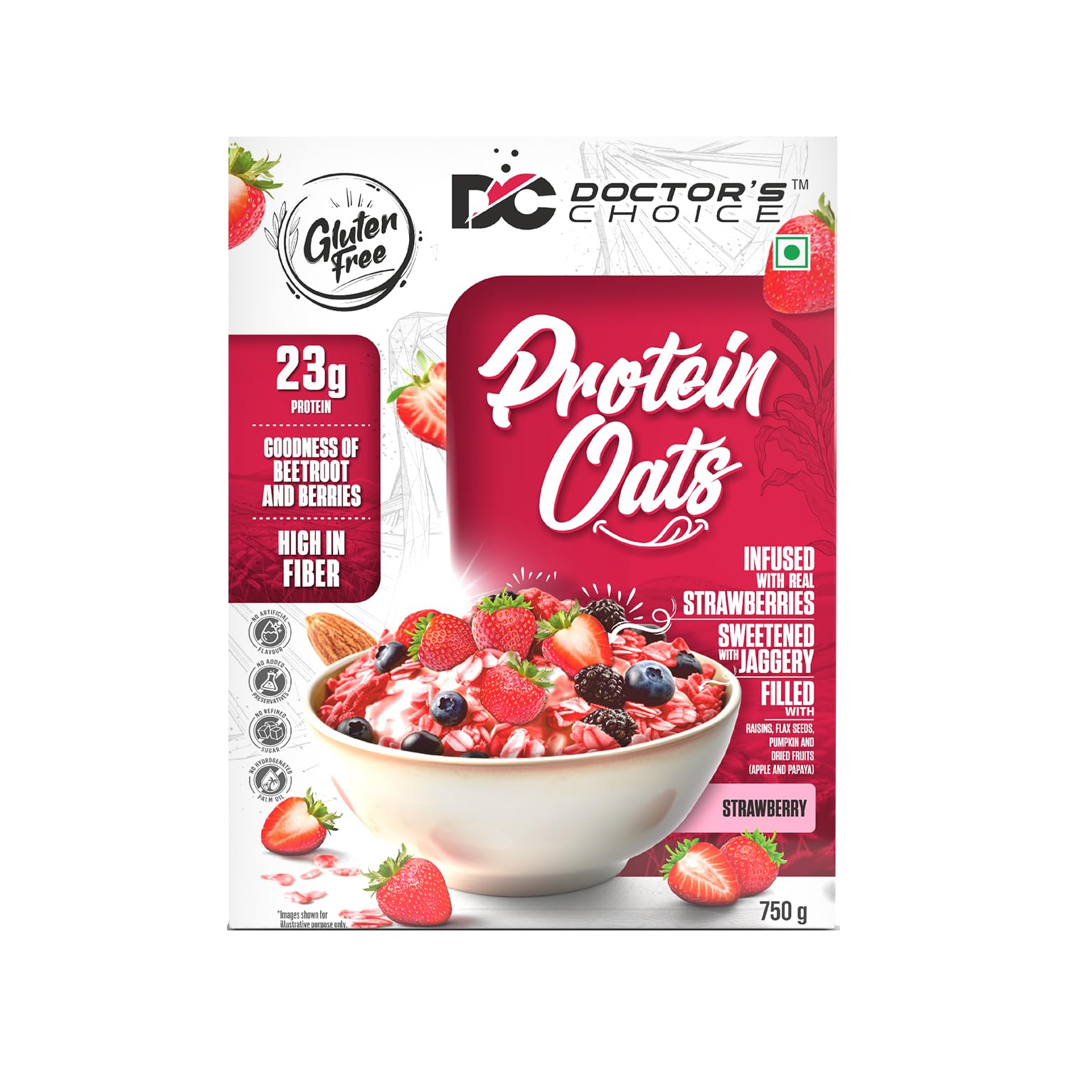 DOCTORS CHOICE Strawberry High Protein Oats (23g Protein)