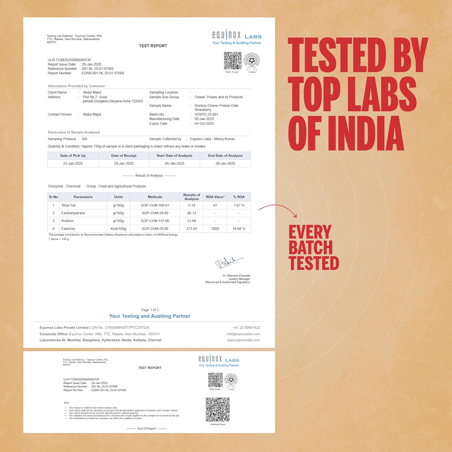 DOCTORS CHOICE Strawberry High Protein Oats (23g Protein)