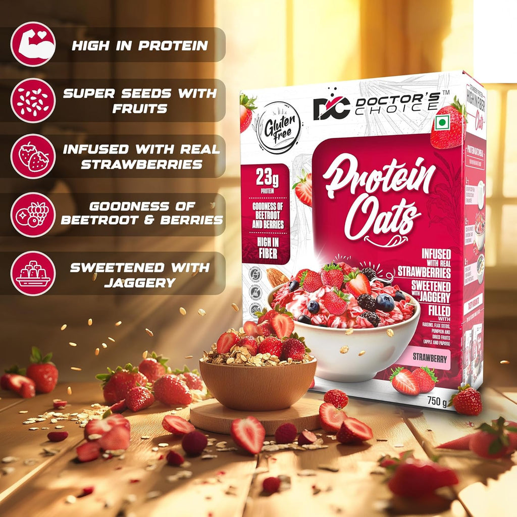 DOCTORS CHOICE Strawberry High Protein Oats (23g Protein)