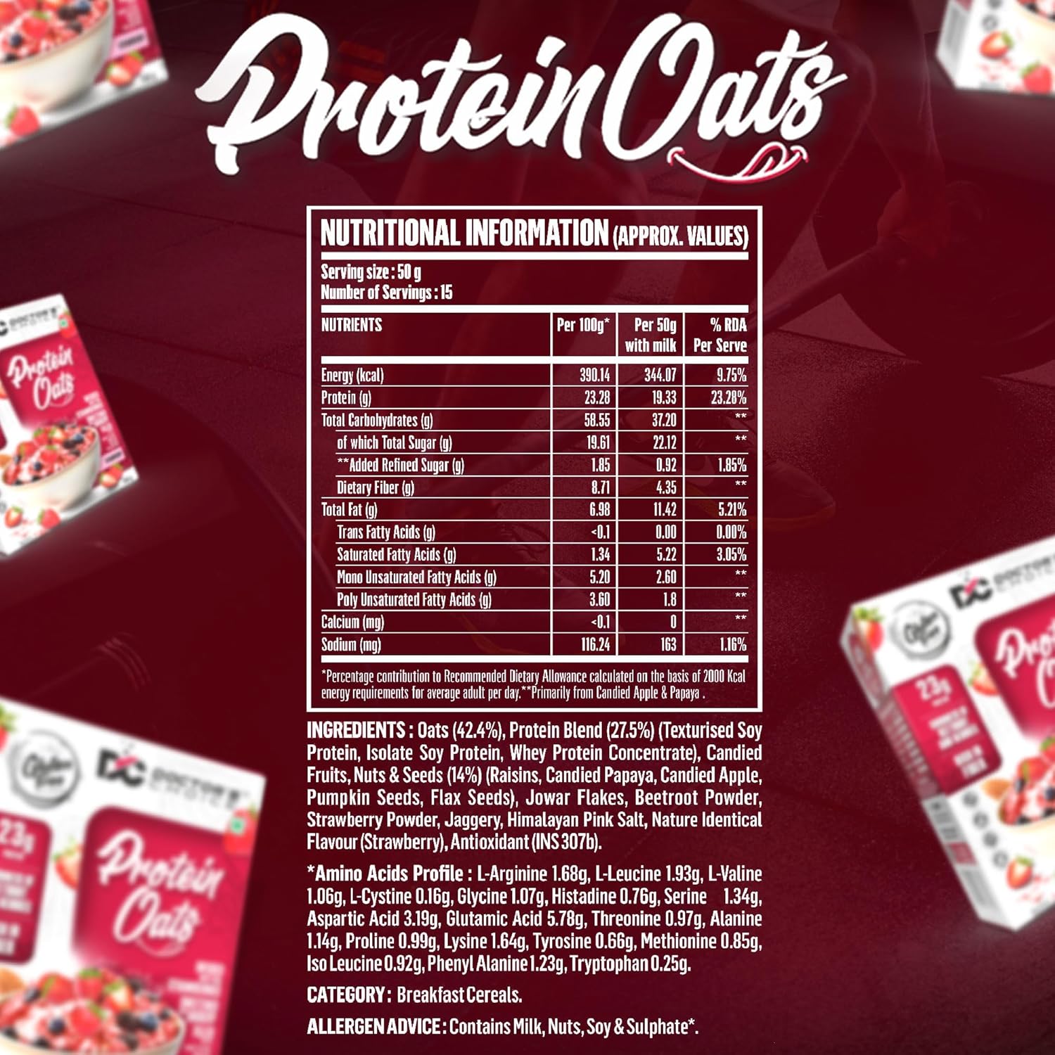 DOCTORS CHOICE Strawberry High Protein Oats (23g Protein)